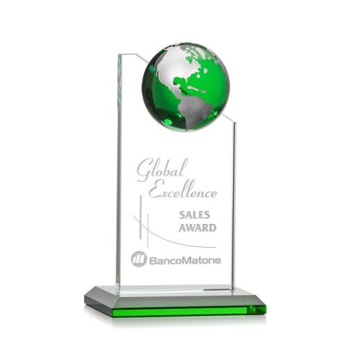Awards and Trophies - Crystal Awards - Arden Green/Silver Globe Crystal Award