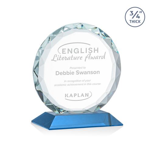 Awards and Trophies - Crystal Awards - Centura Sky Blue Circle Crystal Award