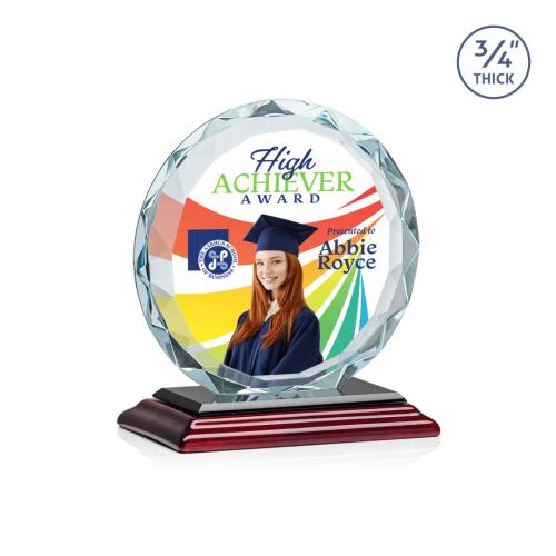 Awards and Trophies - Crystal Awards - Centura Full Color Rosewood Circle Crystal Award