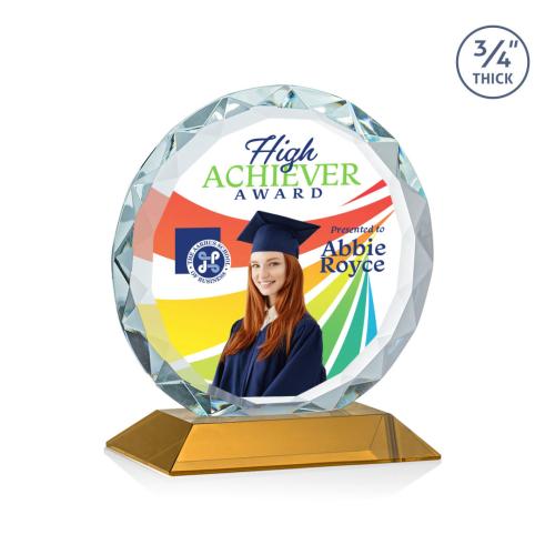 Awards and Trophies - Crystal Awards - Centura Full Color Amber Circle Crystal Award