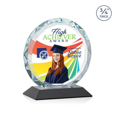 Awards and Trophies - Crystal Awards - Centura Full Color Black Circle Crystal Award
