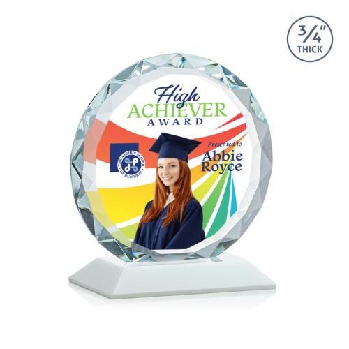 Awards and Trophies - Crystal Awards - Centura Full Color White Circle Crystal Award