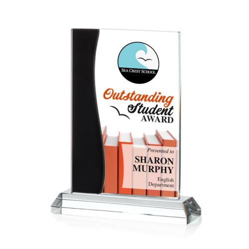 Awards and Trophies - Crystal Awards - Landfield Full Color Black Rectangle Crystal Award