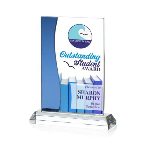 Awards and Trophies - Crystal Awards - Landfield Full Color Blue Rectangle Crystal Award