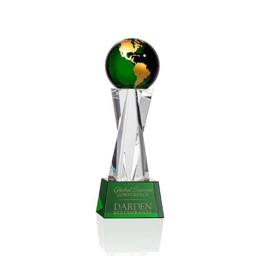 Awards and Trophies - Crystal Awards - Havant Green/Gold Globe Crystal Award