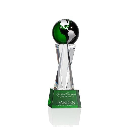 Awards and Trophies - Crystal Awards - Havant Green/Silver Globe Crystal Award