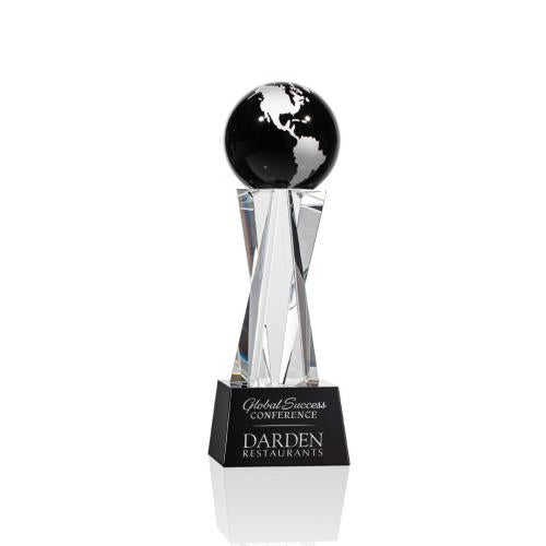 Awards and Trophies - Crystal Awards - Havant Black/Silver Globe Crystal Award