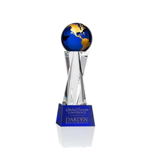 Awards and Trophies - Crystal Awards - Havant Blue/Gold Globe Crystal Award