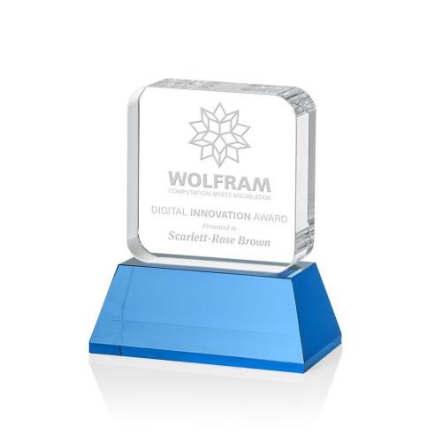 Awards and Trophies - Crystal Awards - Flamborough Sky Blue on Base Square / Cube Crystal Award