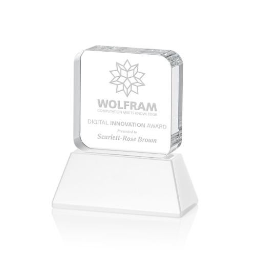 Awards and Trophies - Crystal Awards - Flamborough White on Base Square / Cube Crystal Award
