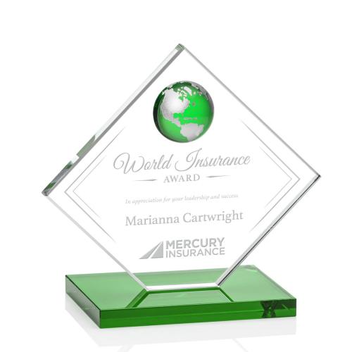 Awards and Trophies - Crystal Awards - Ferrand Globe Green/Silver Diamond Crystal Award