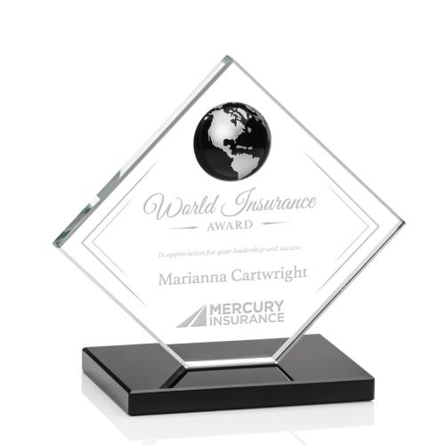 Awards and Trophies - Crystal Awards - Ferrand Globe Black/Silver Diamond Crystal Award