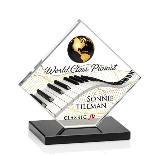 Awards and Trophies - Crystal Awards - Ferrand Full Color Black/Gold Diamond Crystal Award