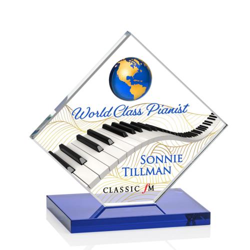Awards and Trophies - Crystal Awards - Ferrand Full Color Blue/Gold Diamond Crystal Award