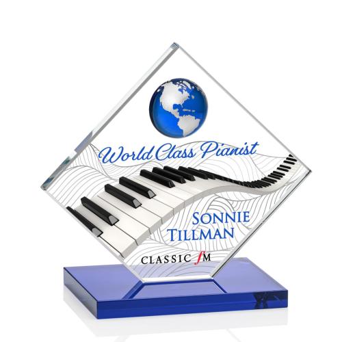 Awards and Trophies - Crystal Awards - Ferrand Full Color Blue/Silver Diamond Crystal Award