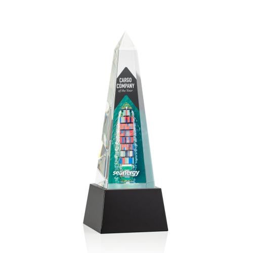 Awards and Trophies - Crystal Awards - Master Full Color Black on Base Obelisk Crystal Award
