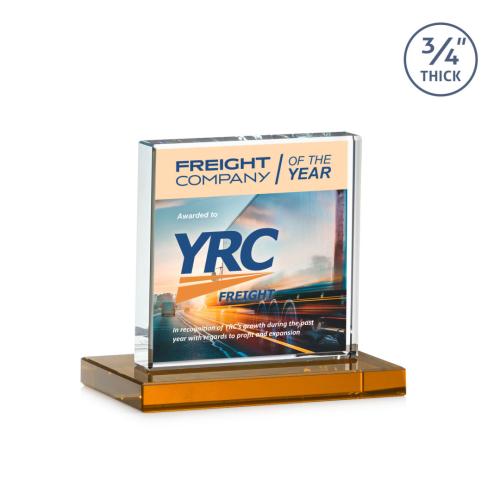 Awards and Trophies - Crystal Awards - Terra Full Color Amber Square / Cube Crystal Award