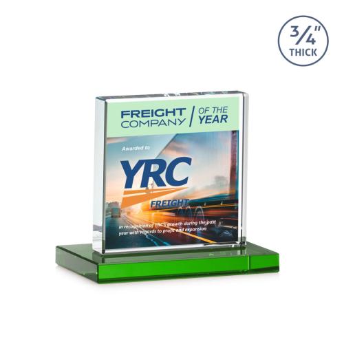 Awards and Trophies - Crystal Awards - Terra Full Color Green Square / Cube Crystal Award