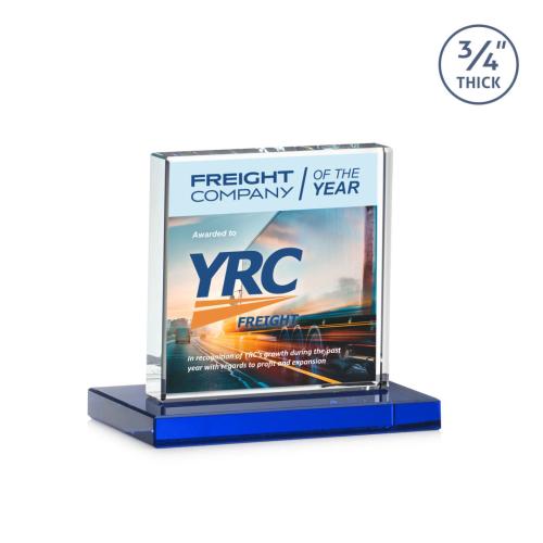 Awards and Trophies - Crystal Awards - Terra Full Color Blue Square / Cube Crystal Award
