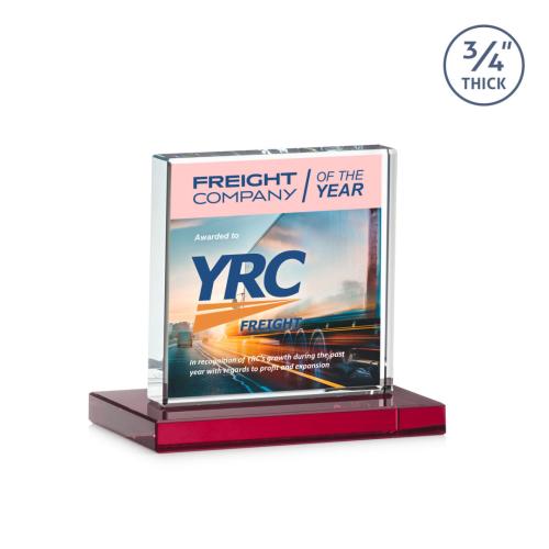 Awards and Trophies - Crystal Awards - Terra Full Color Red Square / Cube Crystal Award