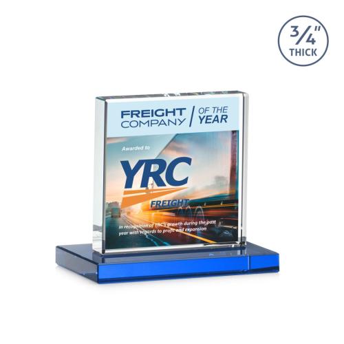 Awards and Trophies - Crystal Awards - Terra Full Color Sky Blue Square / Cube Crystal Award