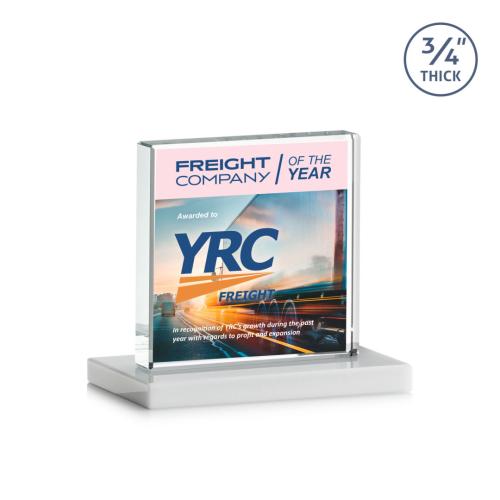 Awards and Trophies - Crystal Awards - Terra Full Color White Square / Cube Crystal Award