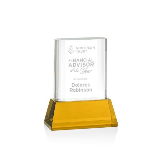 Awards and Trophies - Crystal Awards - Merit Amber on Base Rectangle Crystal Award