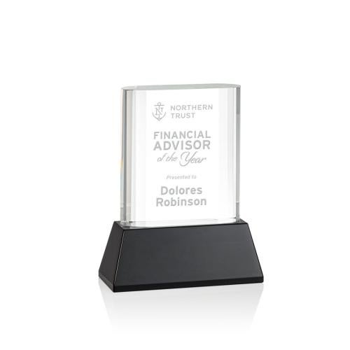 Awards and Trophies - Crystal Awards - Merit Black on Base Rectangle Crystal Award