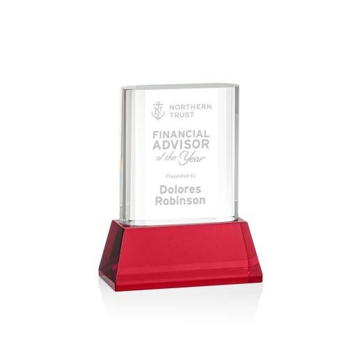 Awards and Trophies - Crystal Awards - Merit Red on Base Rectangle Crystal Award