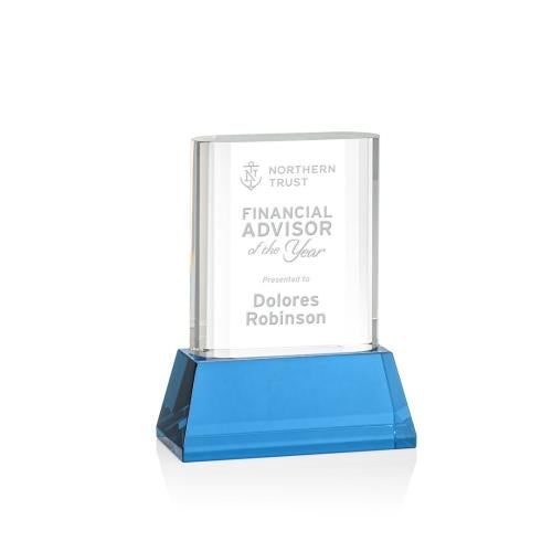 Awards and Trophies - Crystal Awards - Merit Sky Blue on Base Rectangle Crystal Award