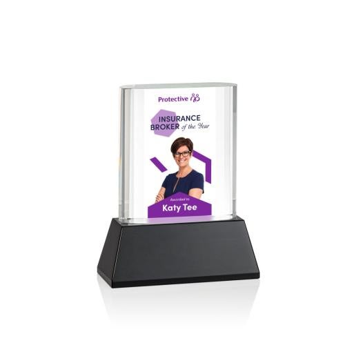 Awards and Trophies - Crystal Awards - Merit Full Color Black on Base Rectangle Crystal Award