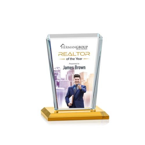 Awards and Trophies - Crystal Awards - Chatham Full Color Amber Rectangle Crystal Award