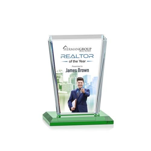 Awards and Trophies - Crystal Awards - Chatham Full Color Green Rectangle Crystal Award