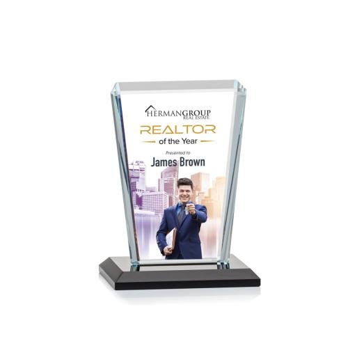 Awards and Trophies - Crystal Awards - Chatham Full Color Black Rectangle Crystal Award