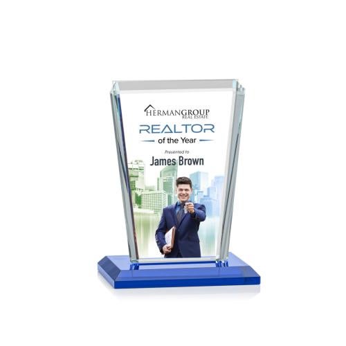 Awards and Trophies - Crystal Awards - Chatham Full Color Blue Rectangle Crystal Award