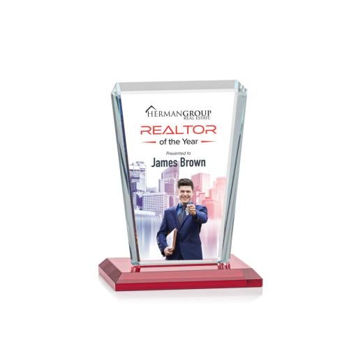 Awards and Trophies - Crystal Awards - Chatham Full Color Red Rectangle Crystal Award