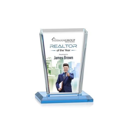 Awards and Trophies - Crystal Awards - Chatham Full Color Sky Blue Rectangle Crystal Award