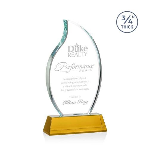 Awards and Trophies - Crystal Awards - Croydon Amber on Newhaven Base Flame Crystal Award