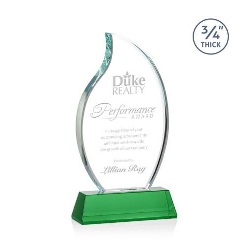 Awards and Trophies - Crystal Awards - Croydon Green on Newhaven Base Flame Crystal Award