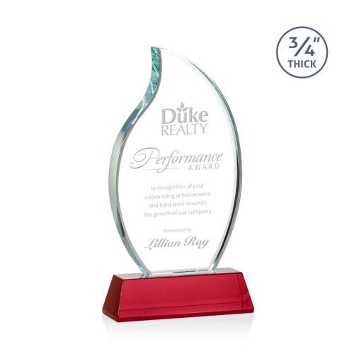 Awards and Trophies - Crystal Awards - Croydon Red on Newhaven Base Flame Crystal Award