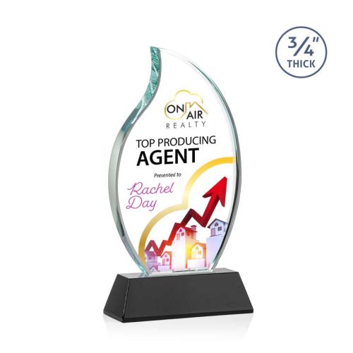 Awards and Trophies - Crystal Awards - Croydon Full Color Black on Newhaven Base Flame Crystal Award