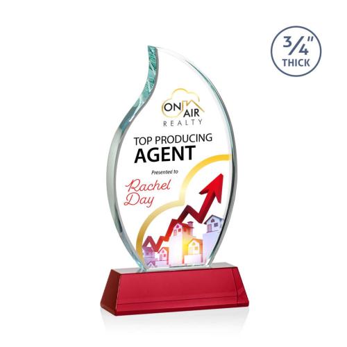 Awards and Trophies - Crystal Awards - Croydon Full Color Red on Newhaven Base Flame Crystal Award