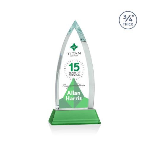 Awards and Trophies - Crystal Awards - Shildon Full Color Green on Newhaven Peaks Crystal Award