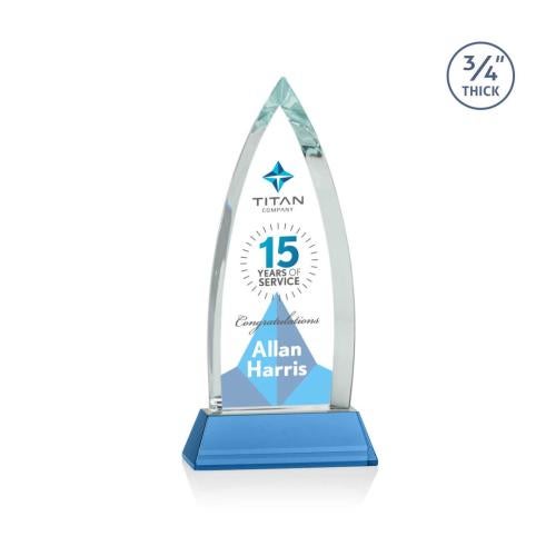 Awards and Trophies - Crystal Awards - Shildon Full Color Sky Blue on Newhaven Peaks Crystal Award