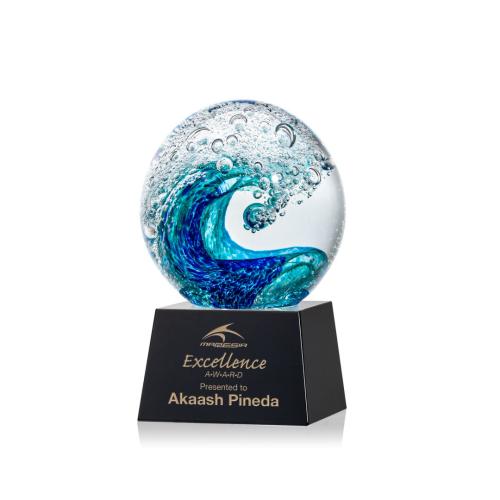 Awards and Trophies - Crystal Awards - Glass Awards - Art Glass Awards - Surfside Globe on Robson Black Glass Award