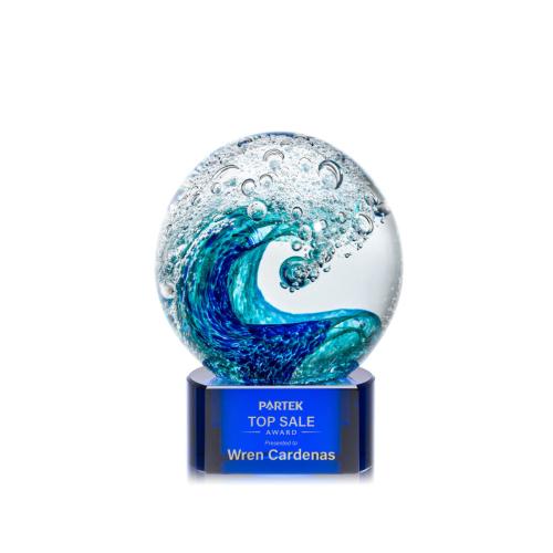 Awards and Trophies - Crystal Awards - Glass Awards - Art Glass Awards - Surfside Blue on Paragon Globe Glass Award