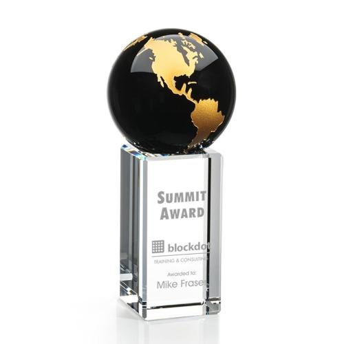Awards and Trophies - Crystal Awards - Luz Black/Gold Globe Crystal Award