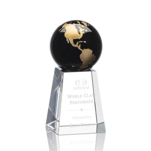 Awards and Trophies - Crystal Awards - Heathcote Black/Gold Globe Crystal Award
