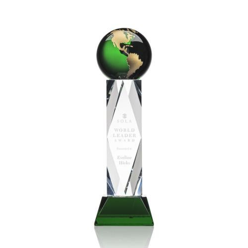 Awards and Trophies - Crystal Awards - Ripley Globe Green/Gold Towers Crystal Award