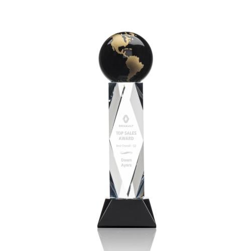 Awards and Trophies - Crystal Awards - Ripley Globe Black/Gold Towers Crystal Award